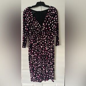 Classy Style!  Black & Pink Dress with V-Neck and 3/4 Sleeves